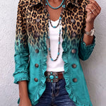 Emma leopard ombré ruffle jacket in Turquoise, front view
