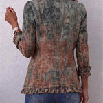 Zoey sage and rust ruffle jacket, view 2