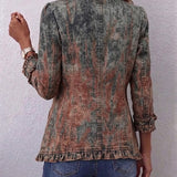 Zoey sage and rust ruffle jacket, view 2