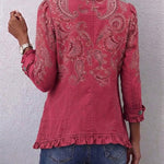 Camila raspberry paisley ruffle jacket, view 2