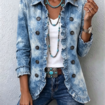 Sofia washed denim botanical jacket in Blue, front view