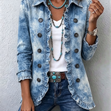 Sofia washed denim botanical jacket in Blue, front view