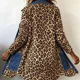Nora leopard and denim longline jacket, view 4