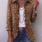 Layla tan deer print ruffle jacket in Brown, front view