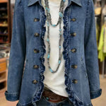Amelia blue denim ruffle jacket, view 2