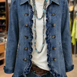 Amelia blue denim ruffle jacket, view 2