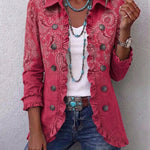 Camila raspberry paisley ruffle jacket in Rose Pink, front view