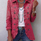 Camila raspberry paisley ruffle jacket in Rose Pink, front view