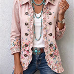 Ella blush pink floral ruffle jacket, front view