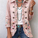 Ella blush pink floral ruffle jacket, front view
