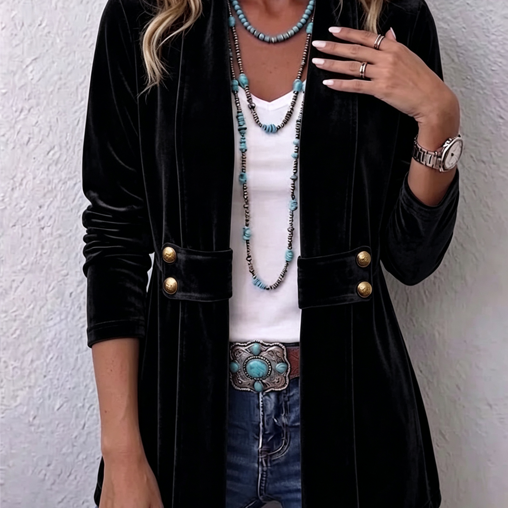 Avery velvet open-front jacket in Black, view 4
