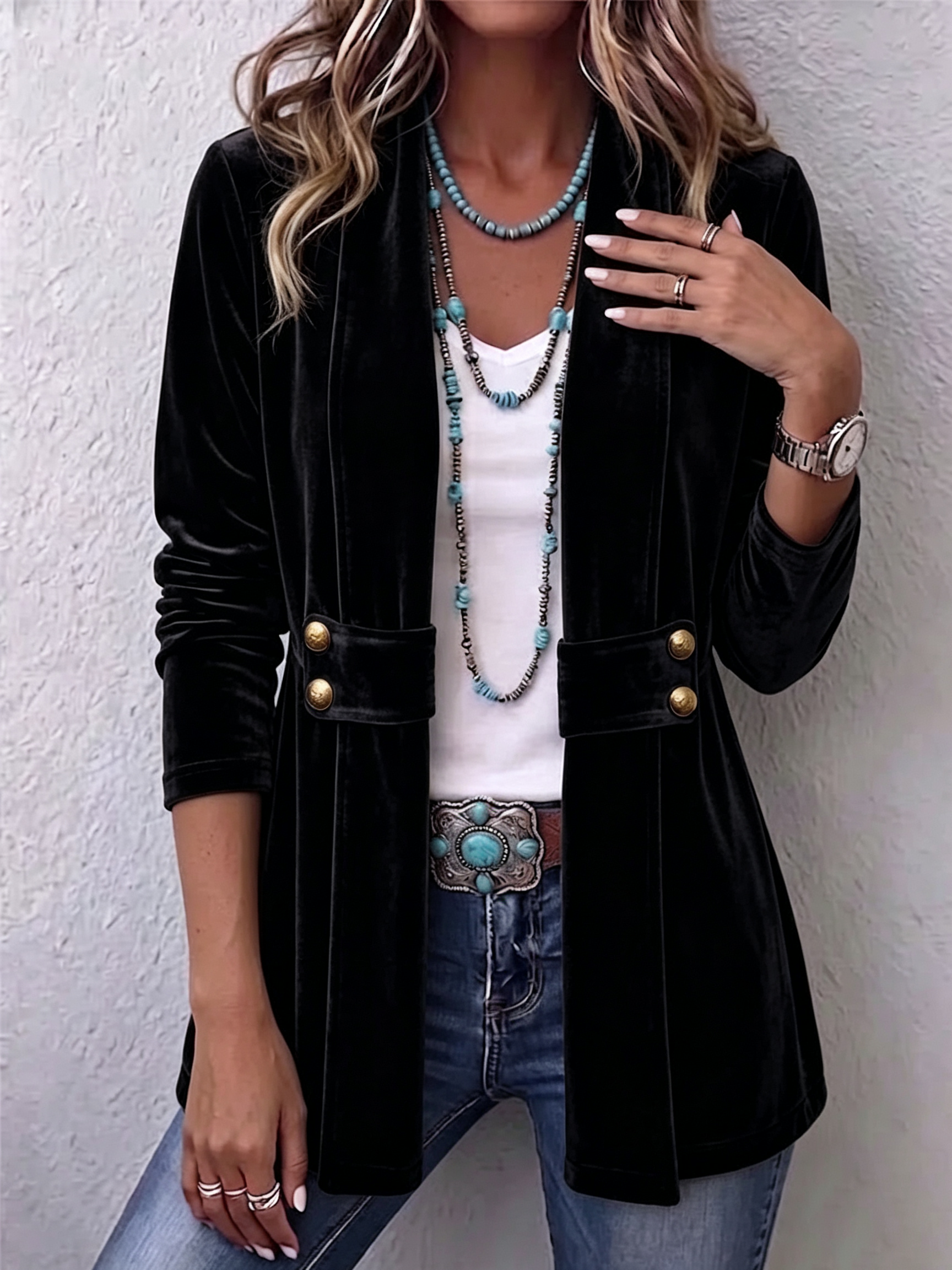 Avery velvet open-front jacket in Black, view 4