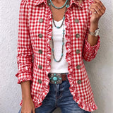 Evelyn gingham ruffle jacket in Red, view 3