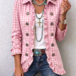Evelyn gingham ruffle jacket in Pink, view 6