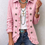 Evelyn gingham ruffle jacket in Pink, view 6