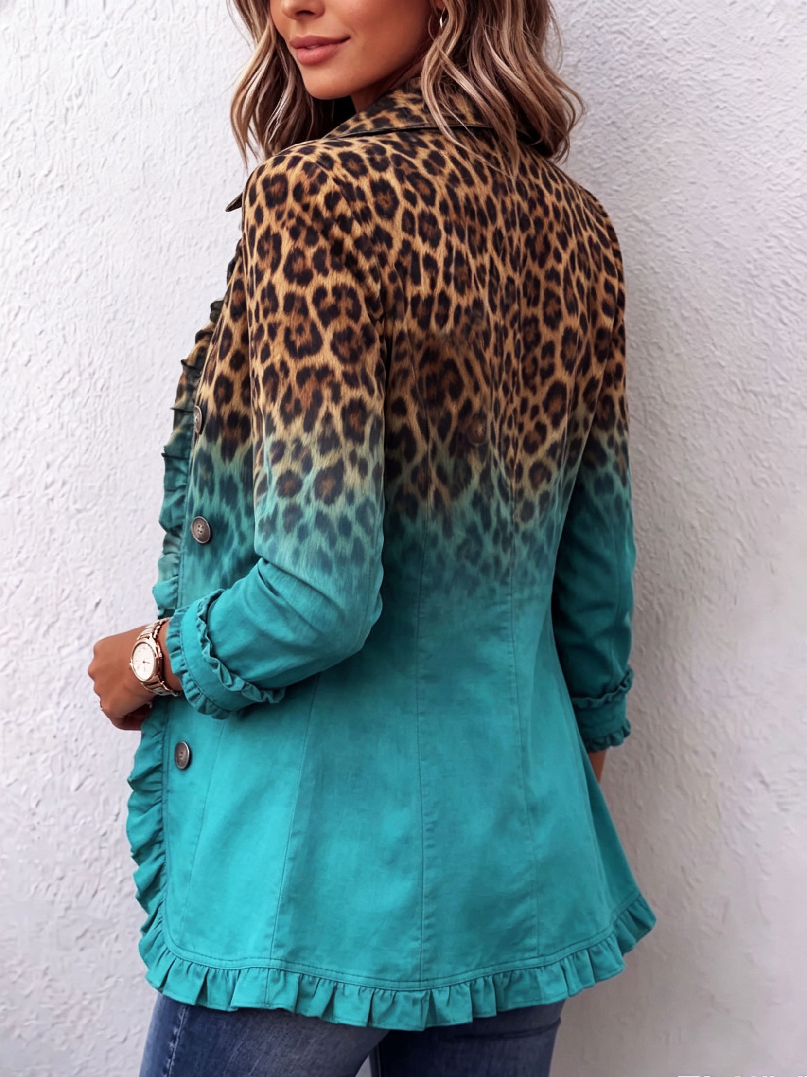 Emma leopard ombré ruffle jacket, view 4
