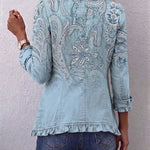 Isabella pale blue paisley ruffle jacket, view 2