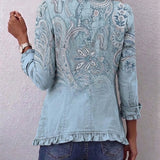 Isabella pale blue paisley ruffle jacket, view 2