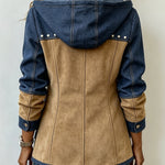 Ava navy and camel hooded jacket, view 2