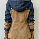 Ava navy and camel hooded jacket, view 2