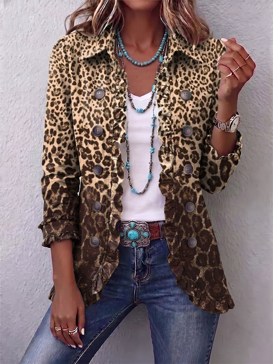 Abigail leopard ombré ruffle jacket in Multicolour, front view