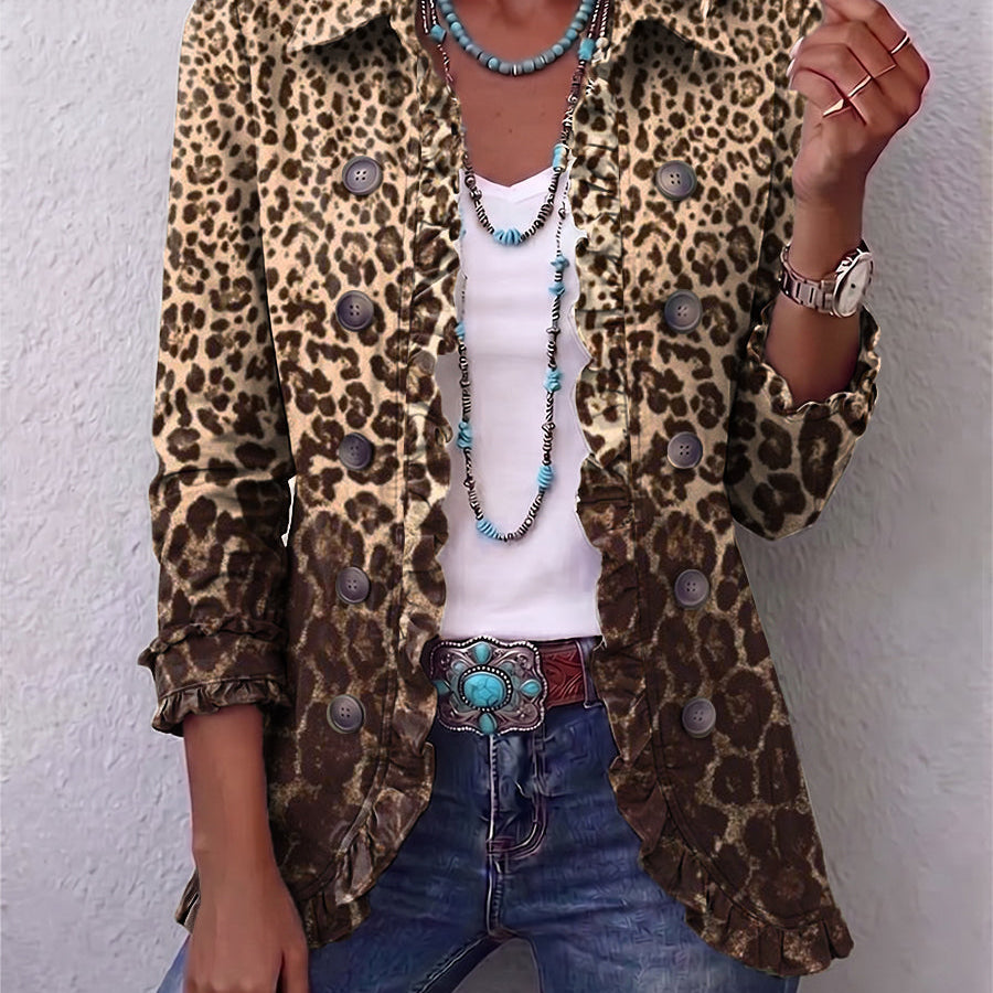 Abigail leopard ombré ruffle jacket in Multicolour, front view