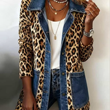 Nora leopard and denim longline jacket, view 2