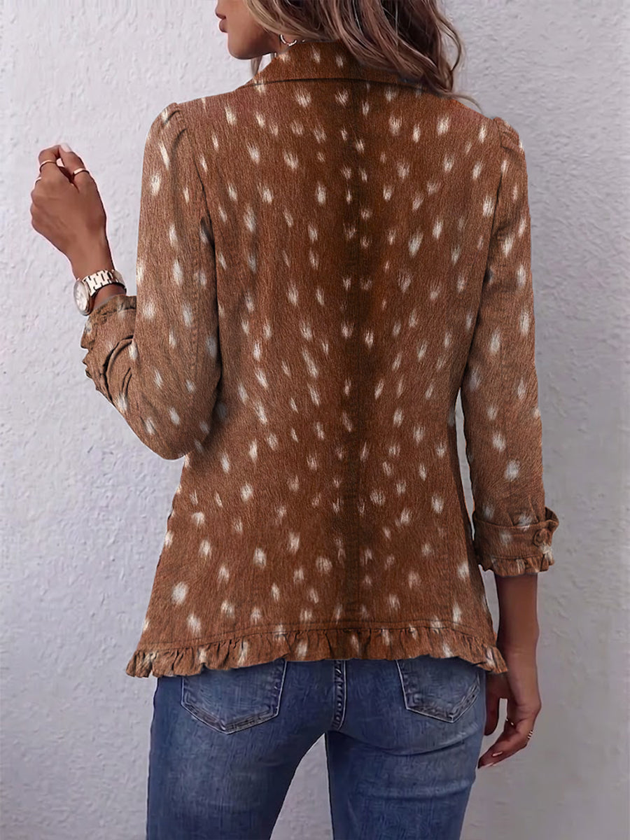 Layla tan deer print ruffle jacket, view 2