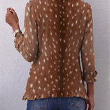 Layla tan deer print ruffle jacket, view 2