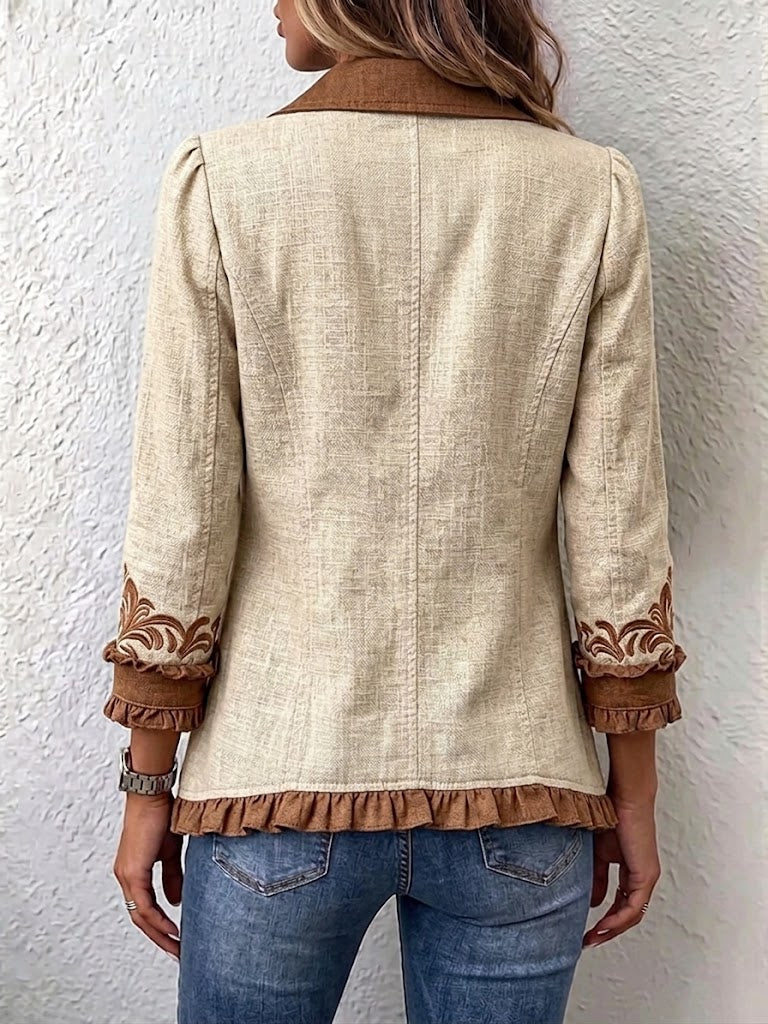 Scarlett cream embroidered ruffle jacket, view 2