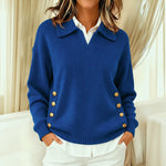 Jackie collared V neck jumper in Blue, view 4