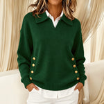 Jackie collared V neck jumper in Green, view 7