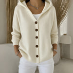 Joanne hooded button up knit cardigan in Beige, view 2