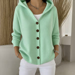 Joanne hooded button up knit cardigan in Mint Green, view 3