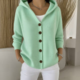 Joanne hooded button up knit cardigan in Mint Green, view 3