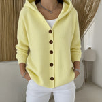 Joanne hooded button up knit cardigan in Yellow, view 4