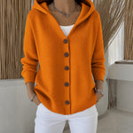 Joanne hooded button up knit cardigan in Orange, view 6
