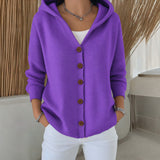 Joanne hooded button up knit cardigan in Purple, view 7