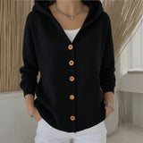Joanne hooded button up knit cardigan in Black, view 8