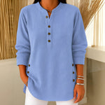 Judy button henley tunic jumper in Sky Blue, front view