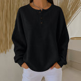 Kim waffle henley sweatshirt in Black, view 4