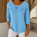Laurie bow neck ribbed jumper in Blue, front view
