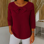 Laurie bow neck ribbed jumper in Red, view 4