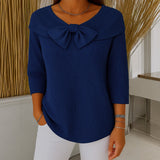Laurie bow neck ribbed jumper in Dark Blue, view 5