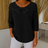 Laurie bow neck ribbed jumper in Black, view 6