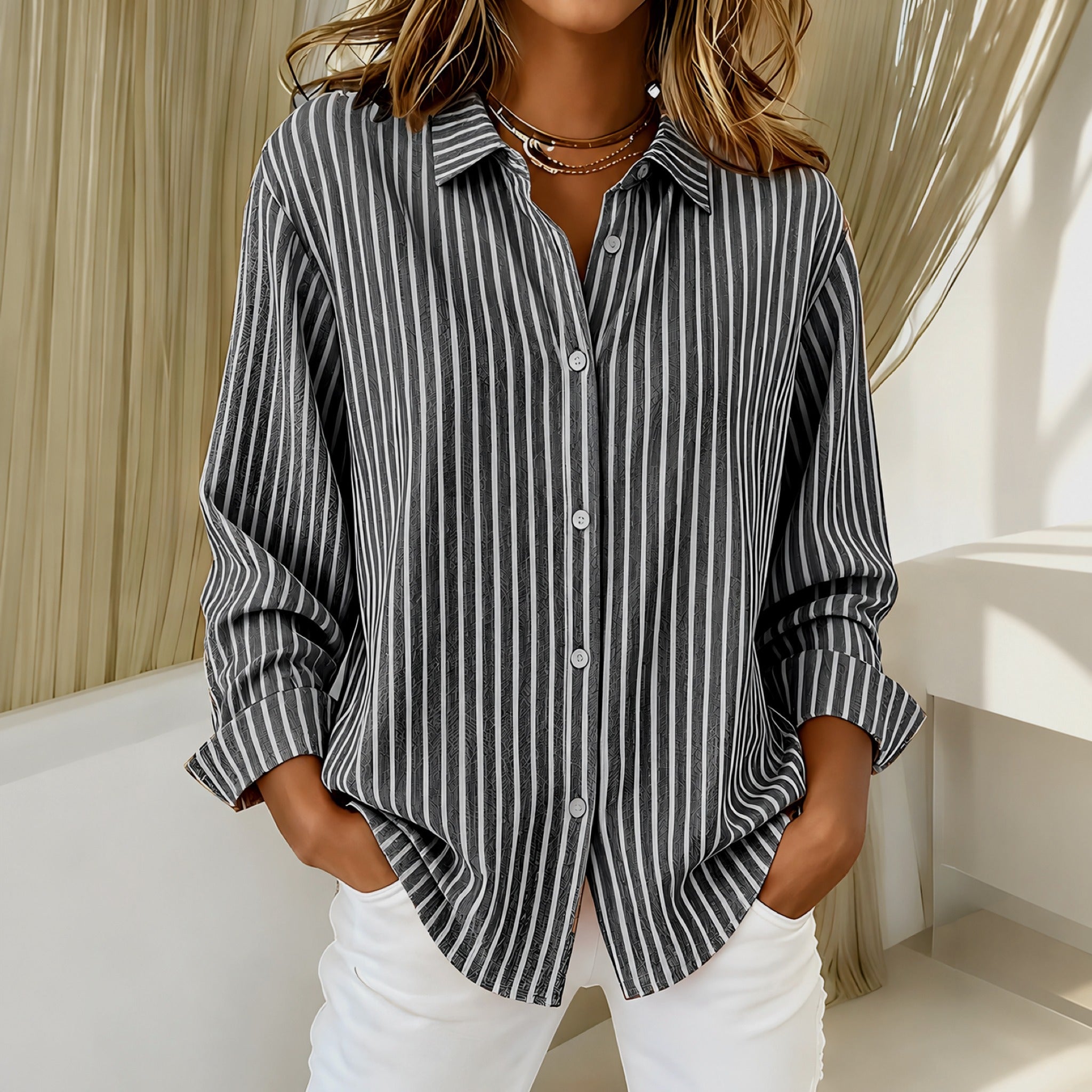 Lois striped button down shirt in Grey, view 4