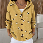 Louise hooded print button cardigan in Yellow, view 3