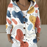 Louise hooded print button cardigan in Beige, view 4