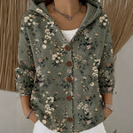 Louise hooded print button cardigan in Dark Green, view 5