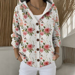 Louise hooded print button cardigan in Pink, view 6